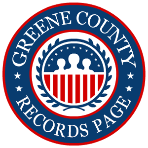 A round, red, white, and blue logo with the words 'Greene County Records Page' in relation to the state of Virginia.